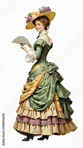 victorian woman with fan illustration