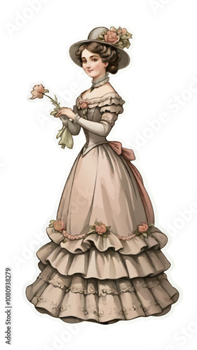 victorian woman with rose vector