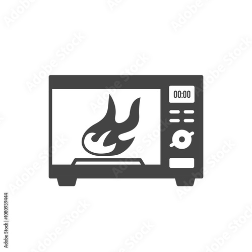 Oven in fire black icon. Vector illustration