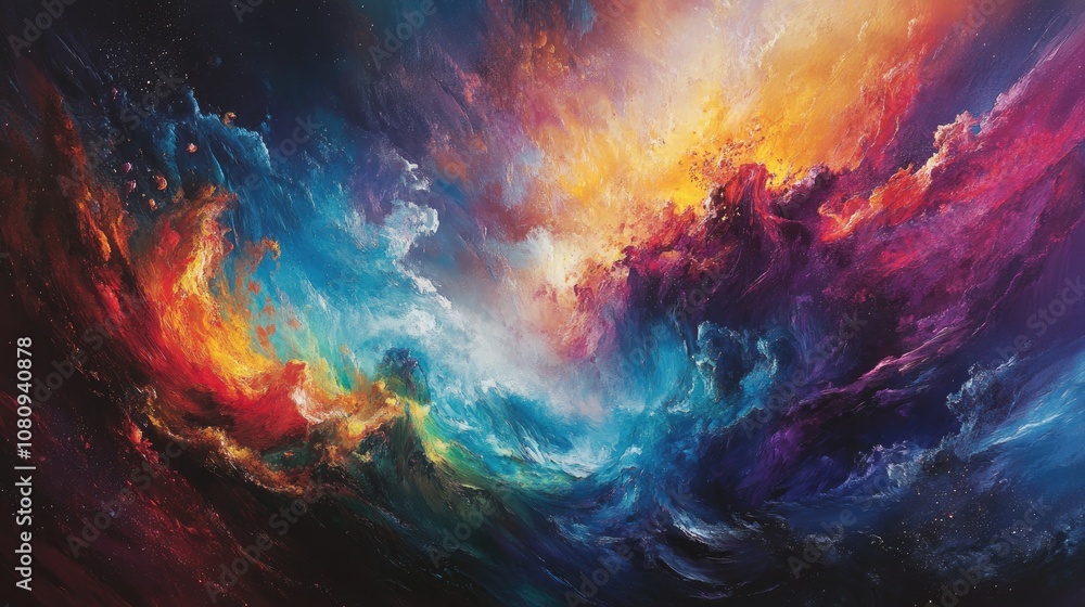 Dynamic eruption of vibrant fragments set against an enchanting background embodying the spirit of movement and lively energy in the atmosphere Dynamic eruption of vibrant fragments set against an enchanting background embodying the spirit of movement and lively energy in the atmosphere