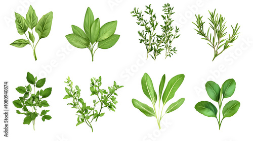 Set of healthy herbs fresh bay on a transparent background. isolated background.