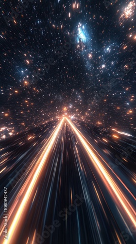 Infinite void space, shimmering galaxies far away, dark matter, ethereal light beams cutting through, vast emptiness with distant stars, tranquility and isolation, cosmic wonders awaiting