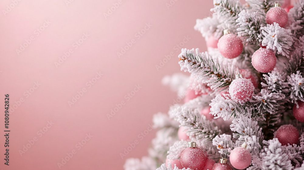 Christmas mood. Spruce in decorations in soft pink tones. Christmas mood. Spruce in decorations in soft pink tones.