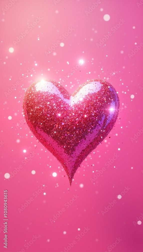 Valentine's Day Card, sparkling pink glitter heart on a shimmering background Valentine's Day Card, sparkling pink glitter heart on a shimmering background