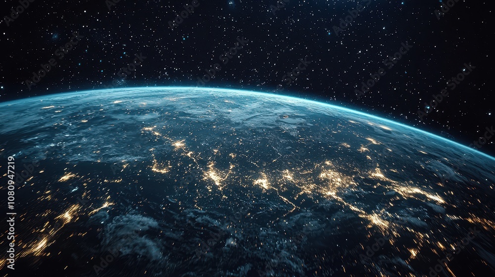 Nightly planet Earth in outer space with visible civilization elements. Nightly planet Earth in outer space with visible civilization elements.