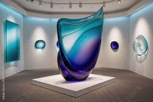 Stunning Gradient Glass Exhibition Showcasing 3D Visualization of Fluid Brilliance and Soft Elegance photo