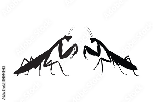 Two Mantis Silhouettes Facing Each Other Wildlife Vector Art