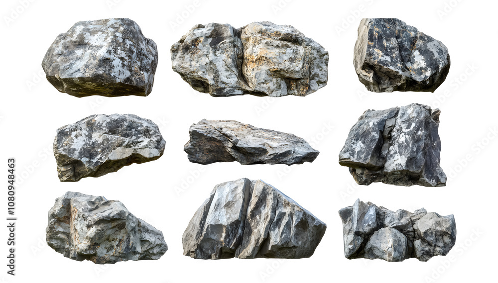 Set of large rock stones with broken texture on a transparent background. isolated background. Set of large rock stones with broken texture on a transparent background. isolated background.