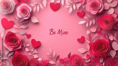 Fototapeta Naklejka Na Ścianę i Meble -  Create romantic valentine's day card design featuring paper cut roses and hearts for a memorable anniversary celebration in a charming environment