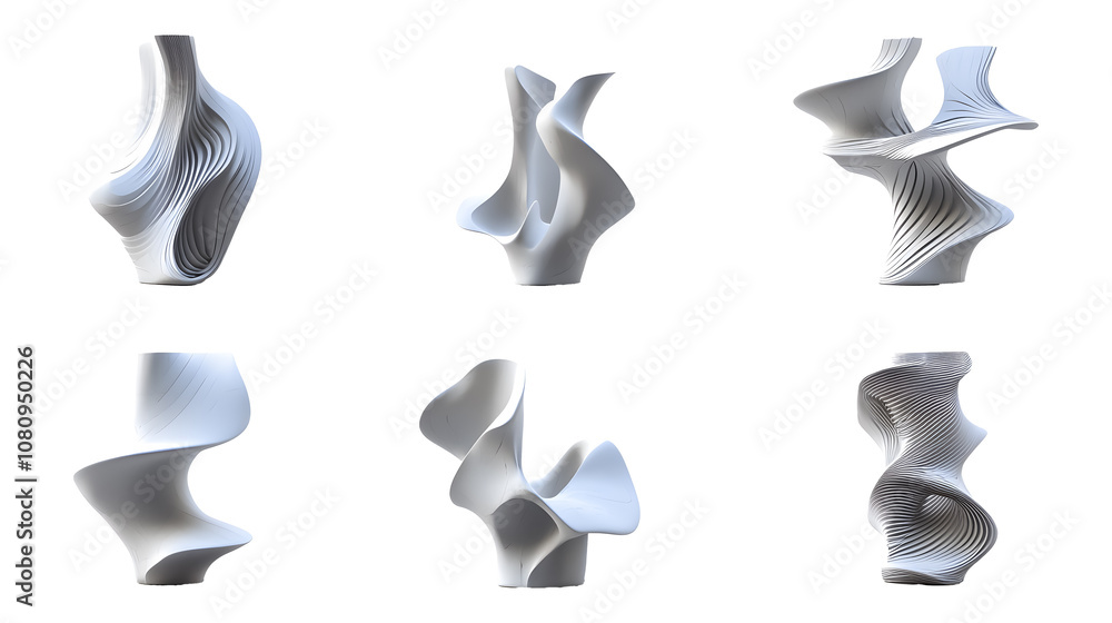Set of modern abstract decor sculpture isolated on a white background Set of modern abstract decor sculpture isolated on a white background