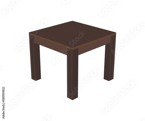 Vector illustration of a simple dark brown wooden table with minimalist design, ideal for furniture and interior ideas