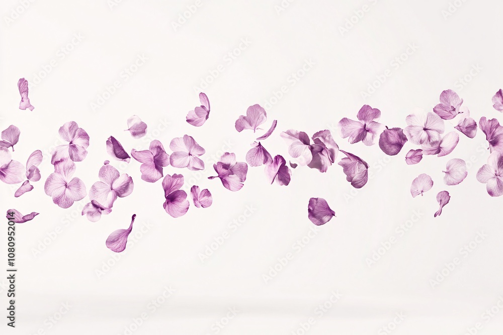Delicate Pink Flower Petals Falling on White Background Delicate Pink Flower Petals Falling on White Background