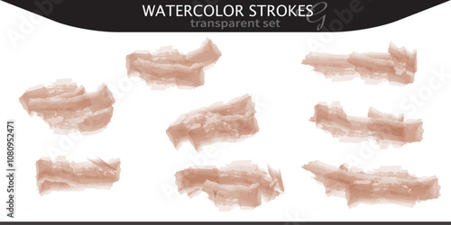Vector illustration of beige watercolor brush strokes on transparent background. Brush stains and stroke