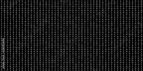 random sequences with a succession of numbers 0 and 1 arranged with a white font color and a black background ideal as a concept of the computer binary system photo