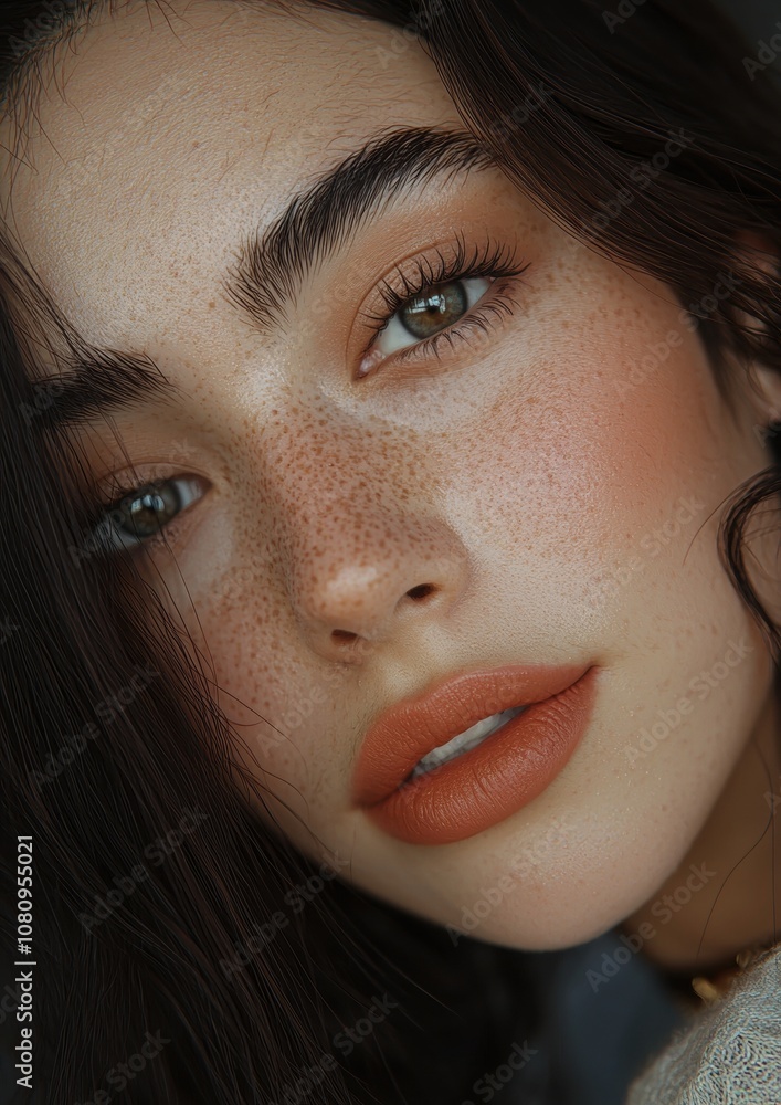 A woman with green eyes and a red lipstick A woman with green eyes and a red lipstick