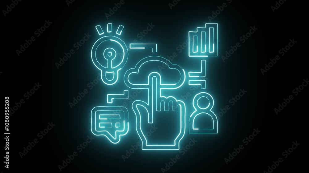 glowing neon interface icon isolated on black background with HD video and motion graphics glowing neon interface icon isolated on black background with HD video and motion graphics