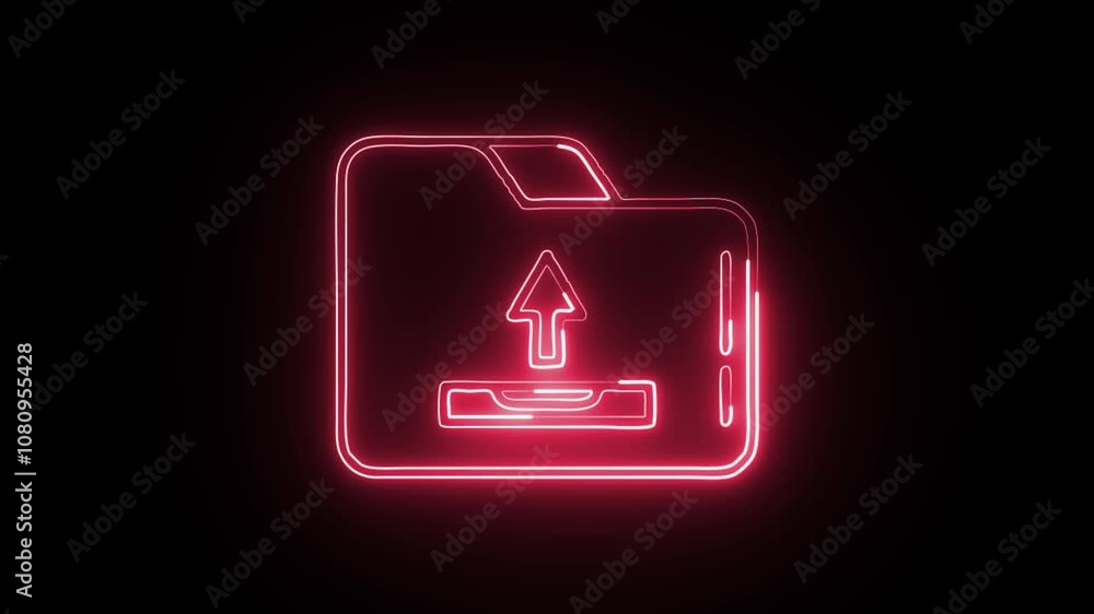 glowing neon upload icon isolated on black background with HD video and motion graphics glowing neon upload icon isolated on black background with HD video and motion graphics