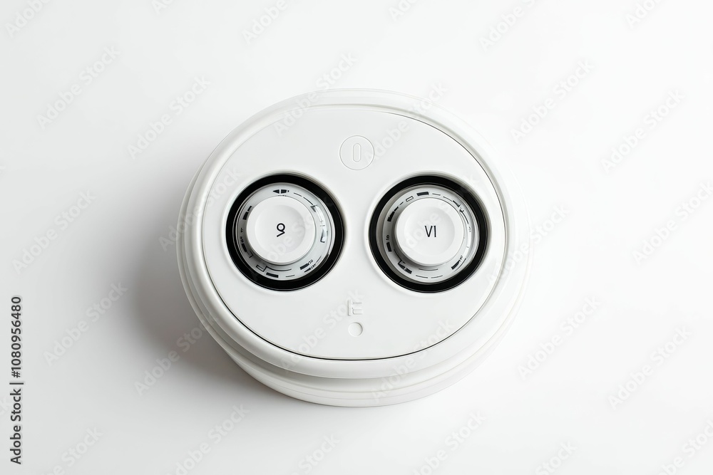 White circular device with two dials. White circular device with two dials.