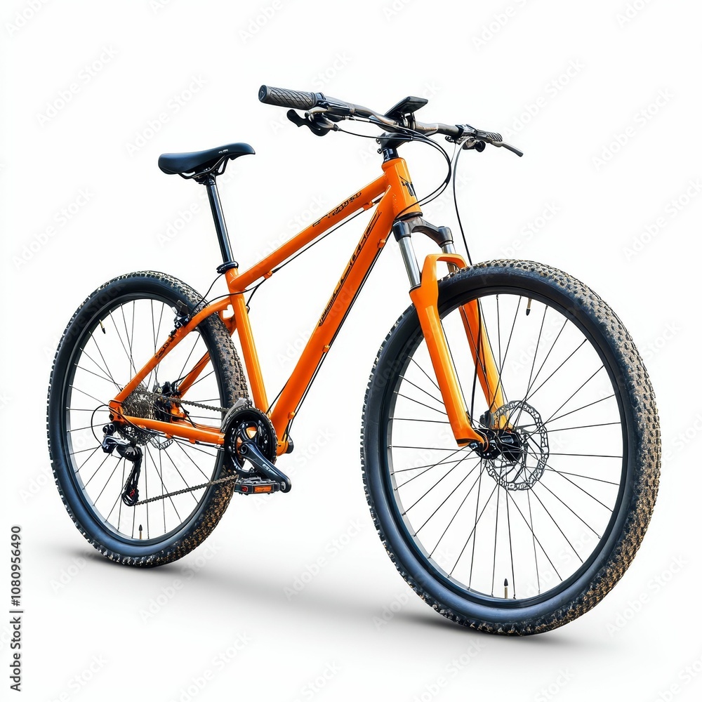 Fototapeta premium Orange mountain bike with black tires.
