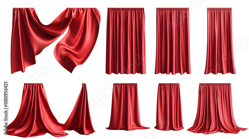 Set of realistic red curtains on a transparent background. isolated background. photo