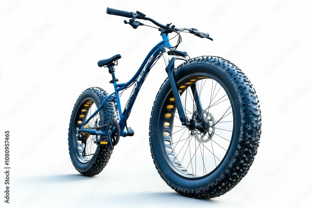 Fototapeta premium Blue fat tire bicycle on white background.