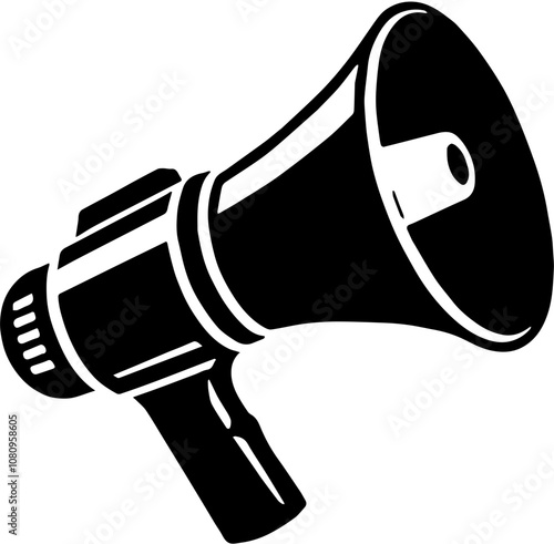 Black and White Megaphone Illustration, Minimalist Vector Design, Symbol of Communication, Advocacy, Announcement, Marketing, Protest Icon, Promotional Graphic for Campaigns, Advertising, or Social Me