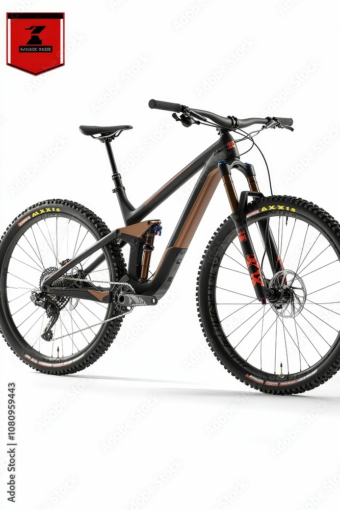 Black mountain bike with bronze accents. Black mountain bike with bronze accents.