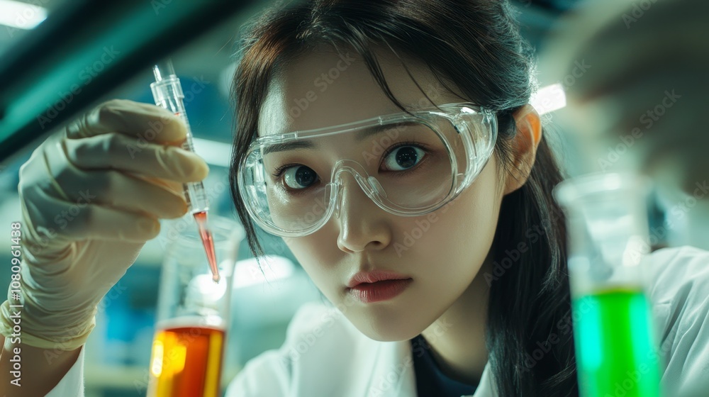 Portrait of South Korean female scientist in Seoul research lab Portrait of South Korean female scientist in Seoul research lab