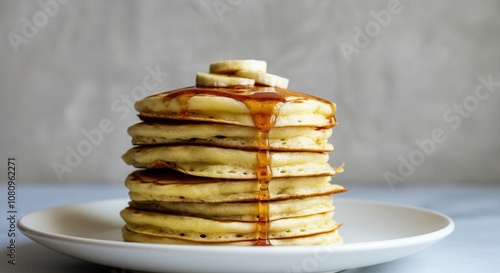 Wallpaper Mural Stack of fluffy pancakes with syrup banana slices Torontodigital.ca