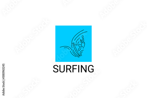 surfing sport vector line icon. a surfer is surfing in the sea. sport pictogram, vector illustration.