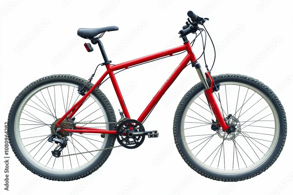Red mountain bike with black tires. Red mountain bike with black tires.