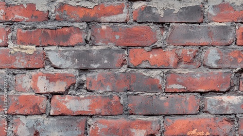 Old red brick wall with a weathered and vintage appearance. photo