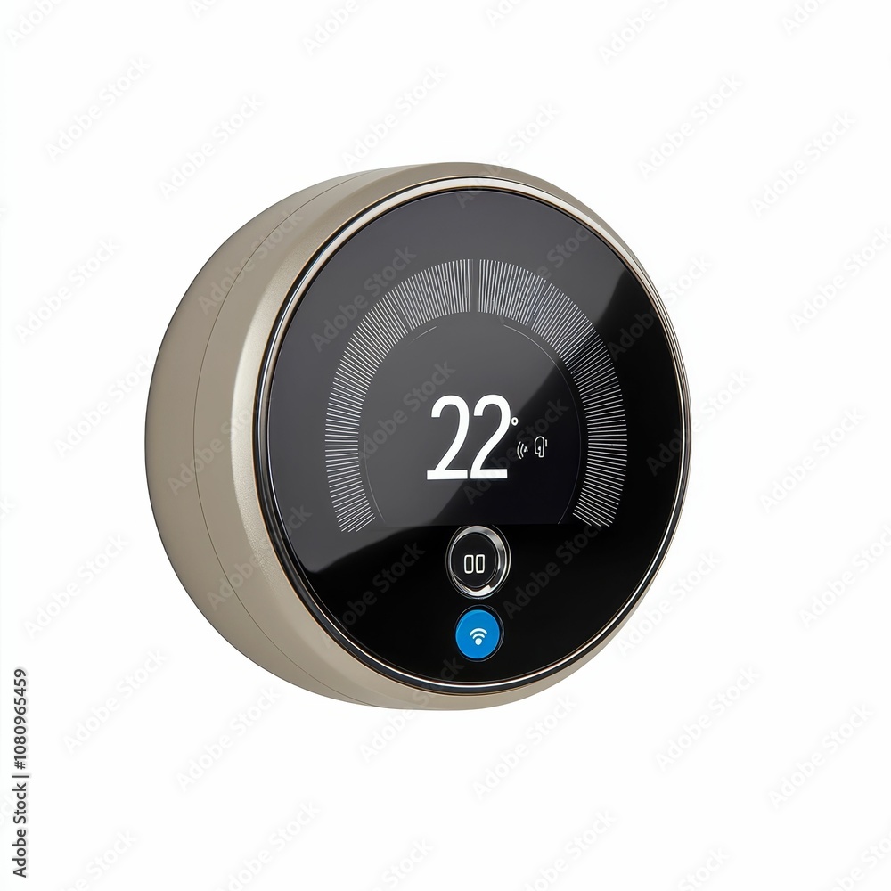 Smart thermostat displaying 22 degrees Celsius. Smart thermostat displaying 22 degrees Celsius.