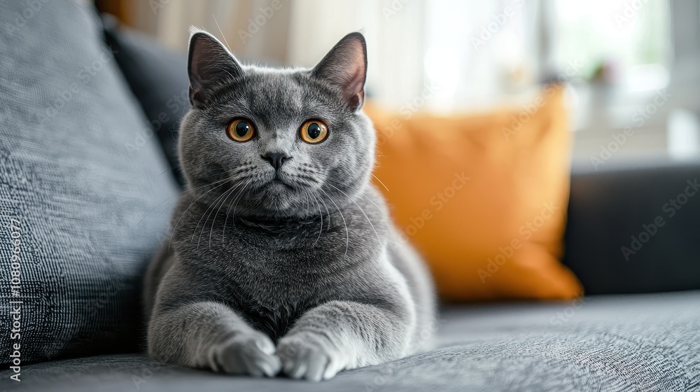 Gray cat sitting calmly with a focused and serene expression. Gray cat sitting calmly with a focused and serene expression.