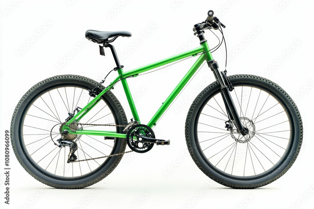 Obraz premium Green mountain bike isolated on white background.