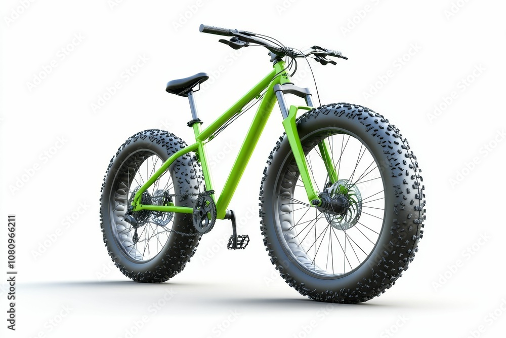 Fototapeta premium Green fat tire bike on white background.