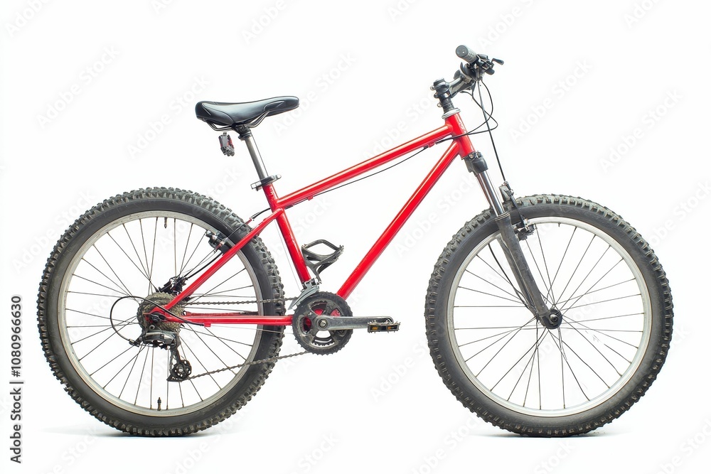 Fototapeta premium Red mountain bike isolated on white background.