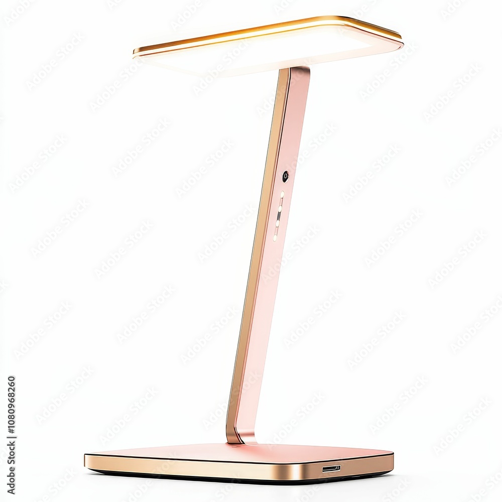 Rose gold desk lamp with glowing light. Rose gold desk lamp with glowing light.