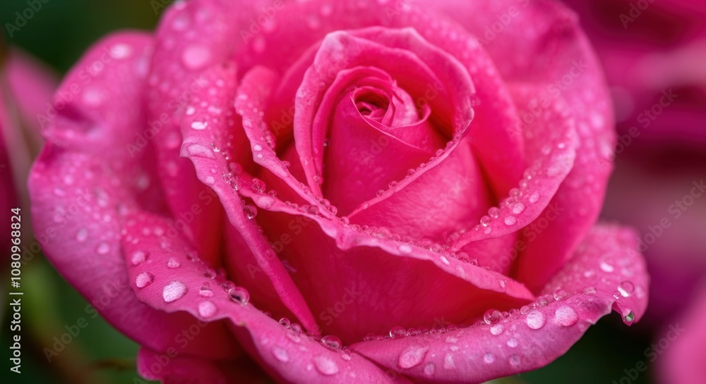 Vibrant pink rose with delicate water droplets close-up Vibrant pink rose with delicate water droplets close-up