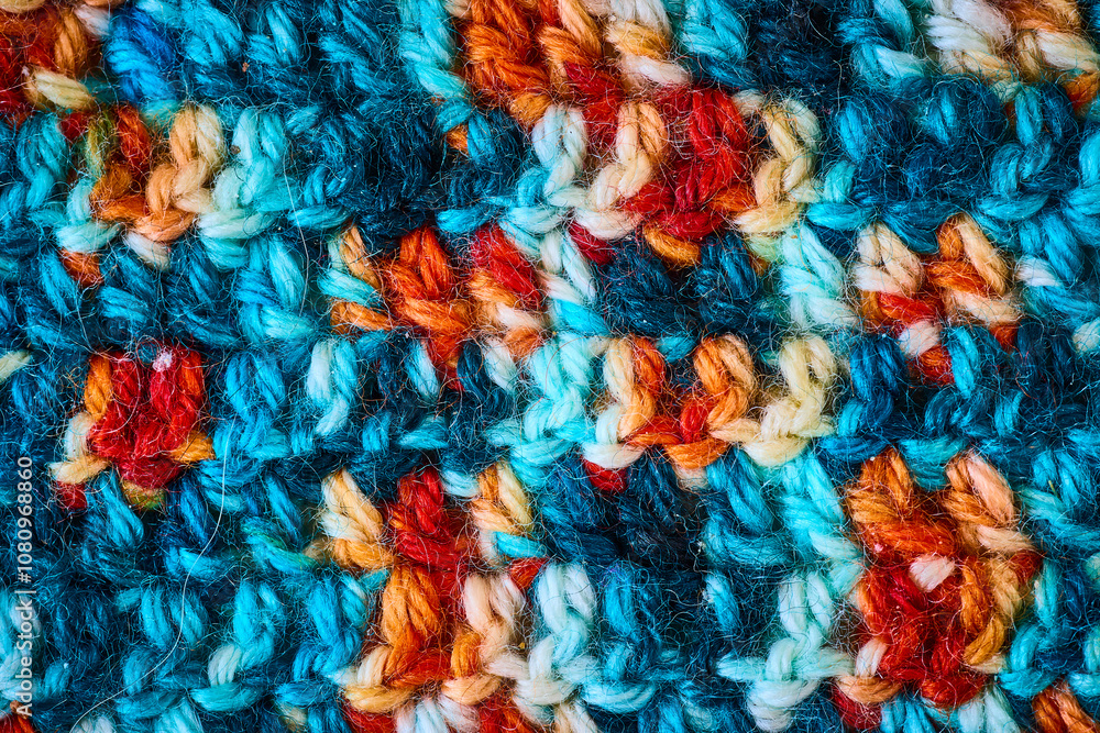Colorful Knitted Wool Pattern Close-Up Top Down View