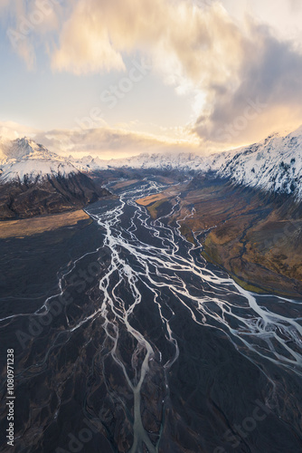 Breathtaking Aerial View of Thorsmork Valley at Sunset