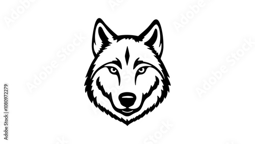 wolf head isolated on white black and white outline