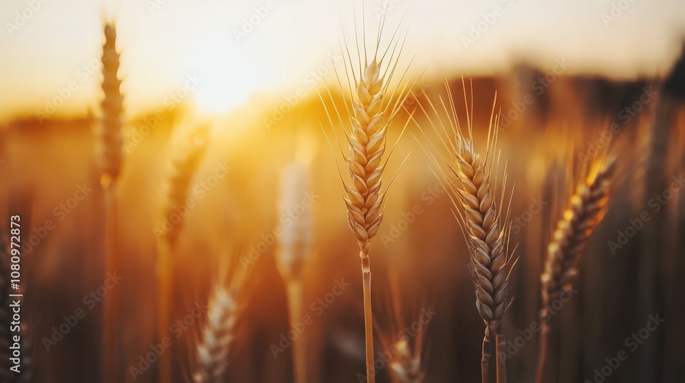 Golden Wheat Field at Sunset with Soft Light Illuminating the Stalks, Capturing the Essence of Nature's Beauty and Agricultural Abundance Golden Wheat Field at Sunset with Soft Light Illuminating the Stalks, Capturing the Essence of Nature's Beauty and Agricultural Abundance