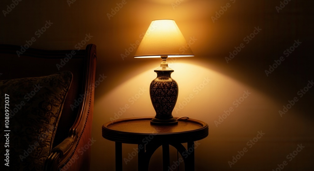 Cozy evening atmosphere with warm table lamp light Cozy evening atmosphere with warm table lamp light