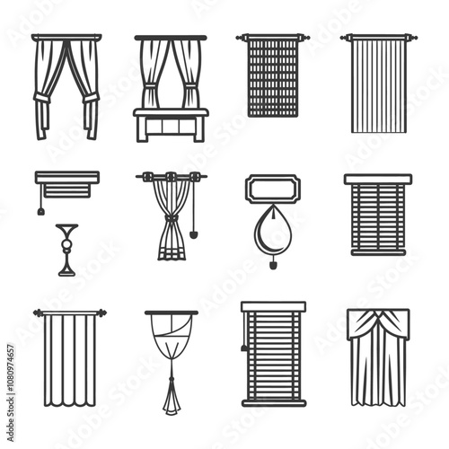 A Collection of 12 Window Treatment Icons