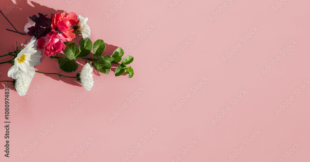Delicate bouquet of flowers. A design layout with a single-color blank background and space for copy. Delicate bouquet of flowers. A design layout with a single-color blank background and space for copy.