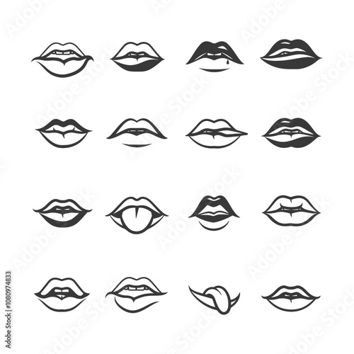 A Collection of 16 Black and White Lip Illustrations