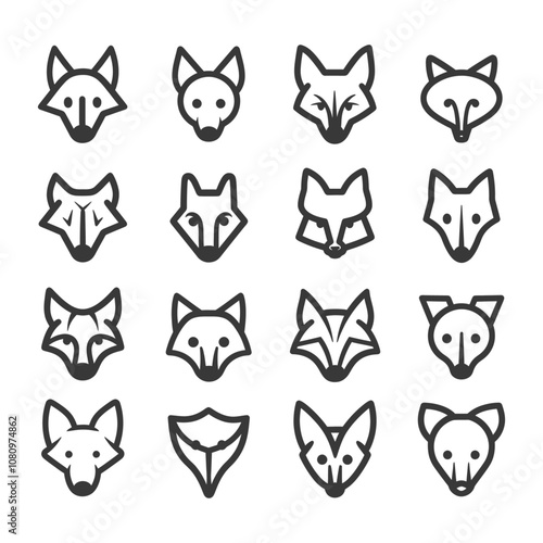A Collection of 16 Different Fox Head Outline Icons