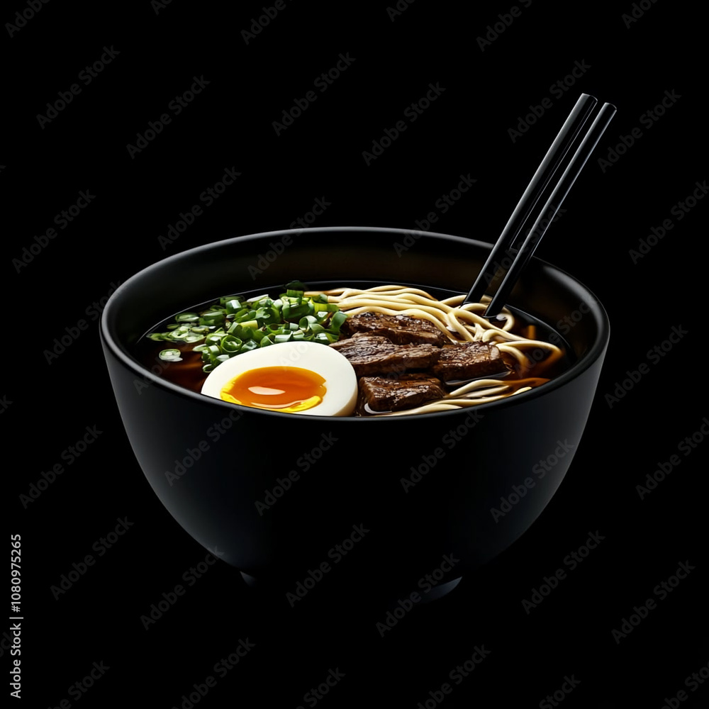 A bowl of ramen soup with japanese chopsticks A bowl of ramen soup with japanese chopsticks