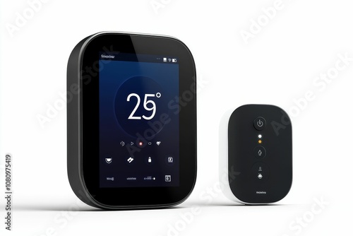 Smart thermostat and remote control. photo